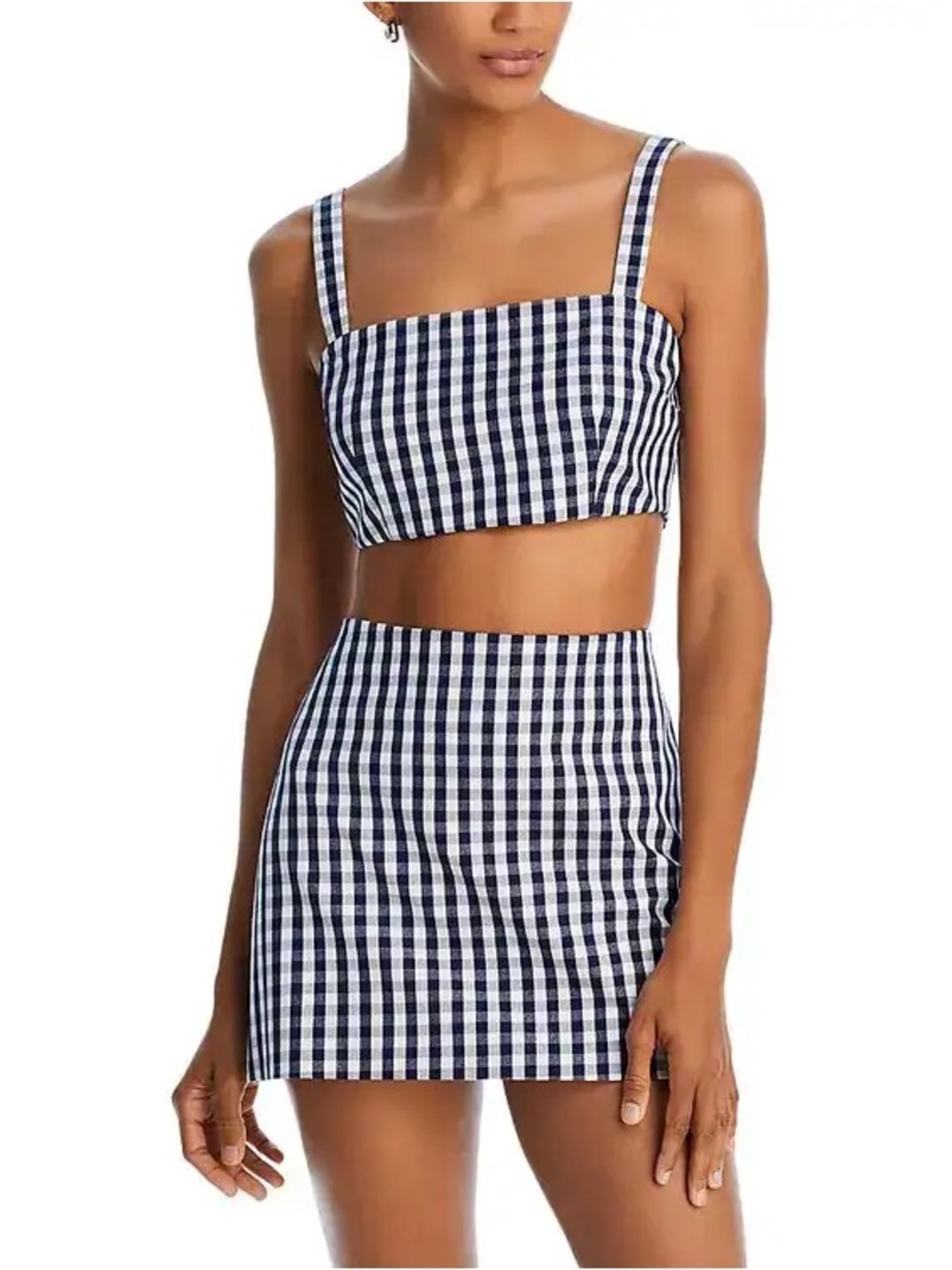 WAYF NWT Carlotta top navy blue white gingham crop top